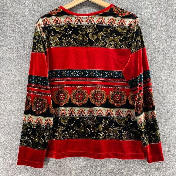 White Stag Blouse Women L Large Red Striped Crew Neck Long Sleeve Pullover - Picture 2 of 11